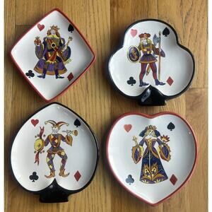 (4) Tabletops Gallery King of Hearts Playing Cards Ceramic Snack Plates Handmade